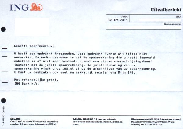 ING ontkent spaarrekening